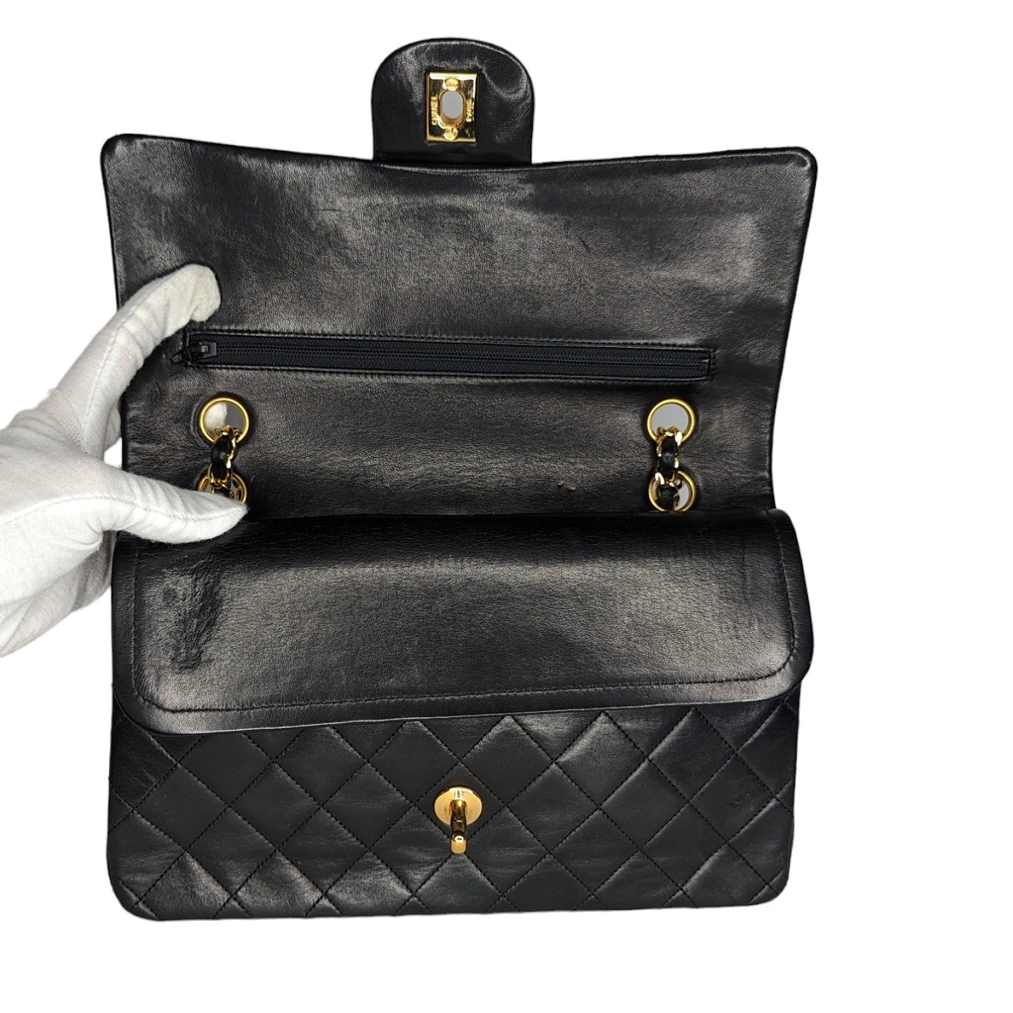 Chanel 90s Classic Black Lambskin Quilted Small Double Flap
