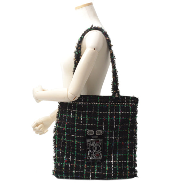 Chanel Tweed Robot Design Tote Bag Black