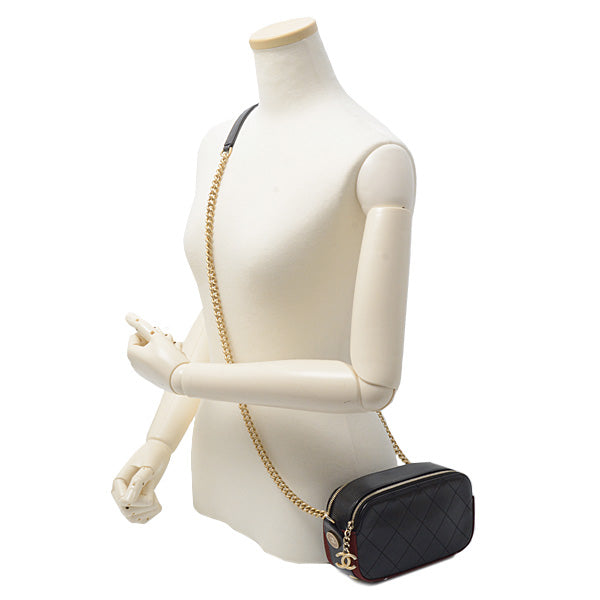 Chanel Matelasse Chain Shoulder Bag Black Bordeaux