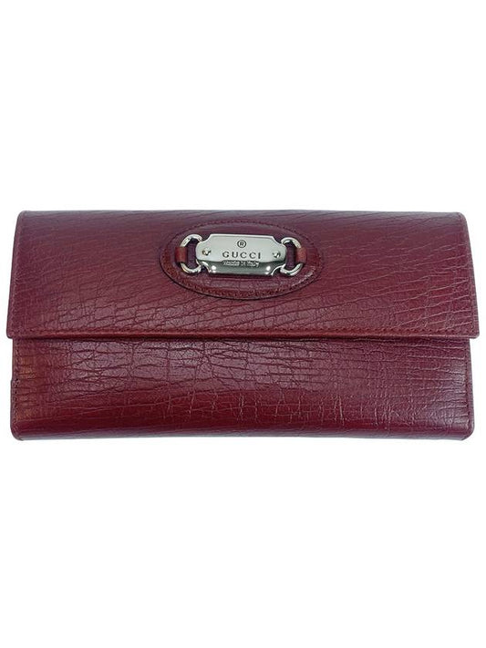 Gucci Antique Metal Logo Long Wallet Dark Wine