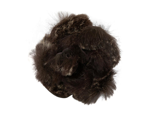 Brown Chanel Rabbit Fur Camellia Lapel Pin