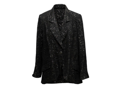 Black & Silver Chanel Cruise 2011 St. Tropez Tweed Blazer Size FR 48