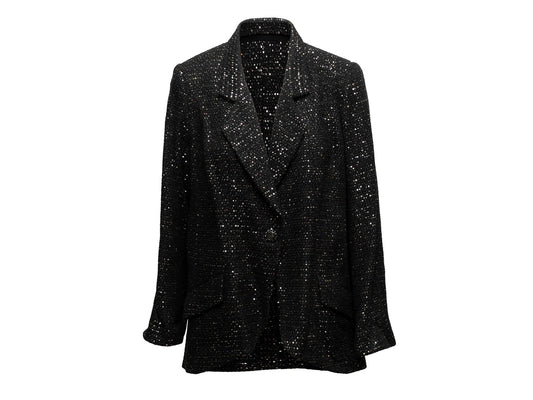 Black & Silver Chanel Cruise 2011 St. Tropez Tweed Blazer Size FR 48
