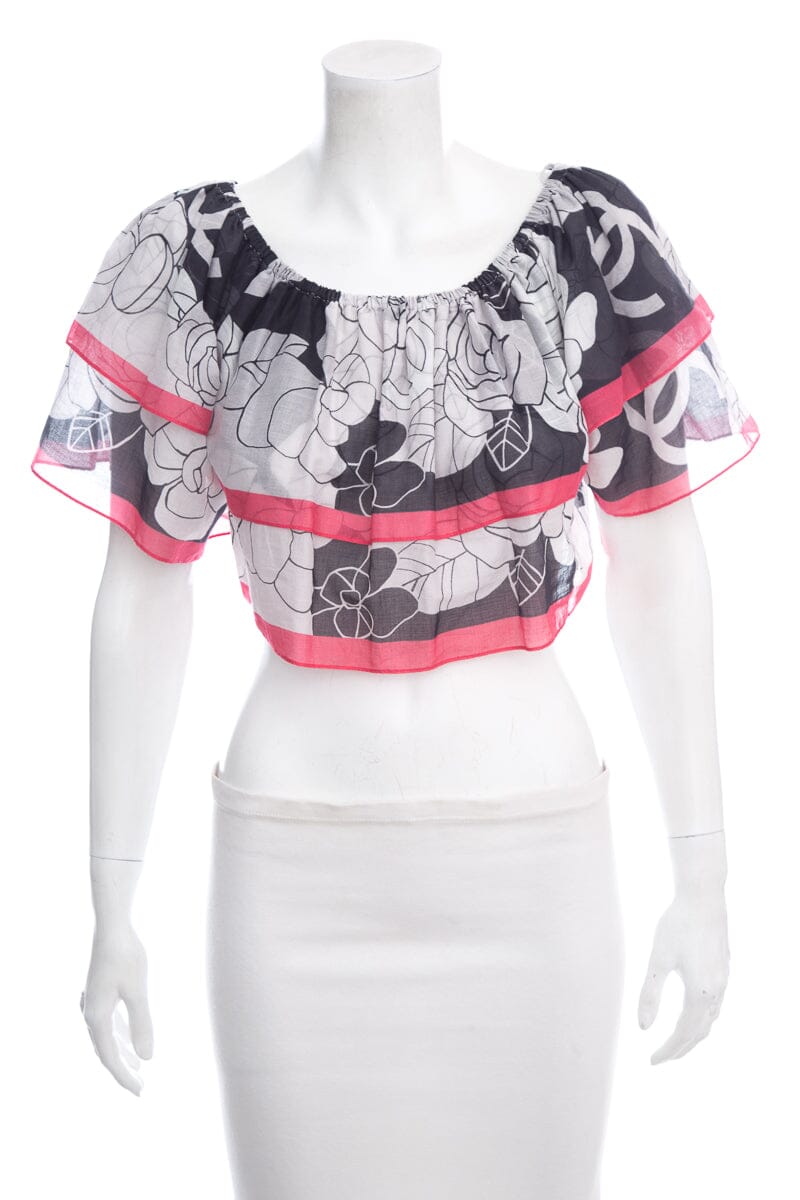 Chanel Black & White Off Shoulder Blouse SZ 38