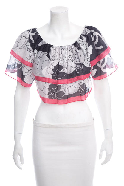 Chanel Black & White Off Shoulder Blouse SZ 38