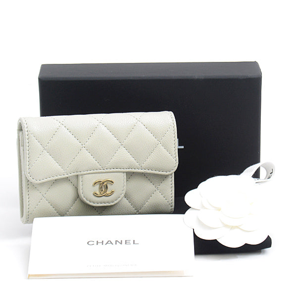 Chanel Caviar Skin Matelasse Classic Flap Card Case Light Grey