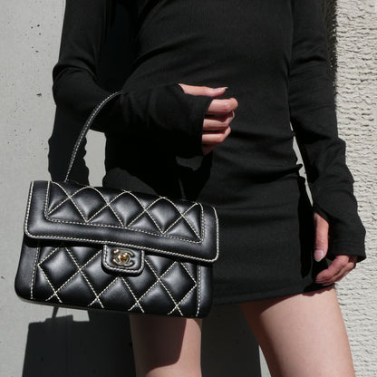 CHANEL 2004-2005 Black Calfskin Wild Stitch Handbag