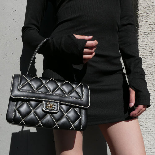 CHANEL 2004-2005 Black Calfskin Wild Stitch Handbag