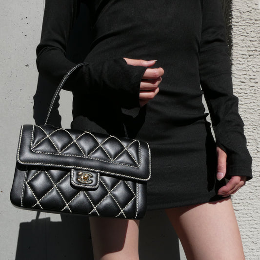 CHANEL 2004-2005 Black Calfskin Wild Stitch Handbag