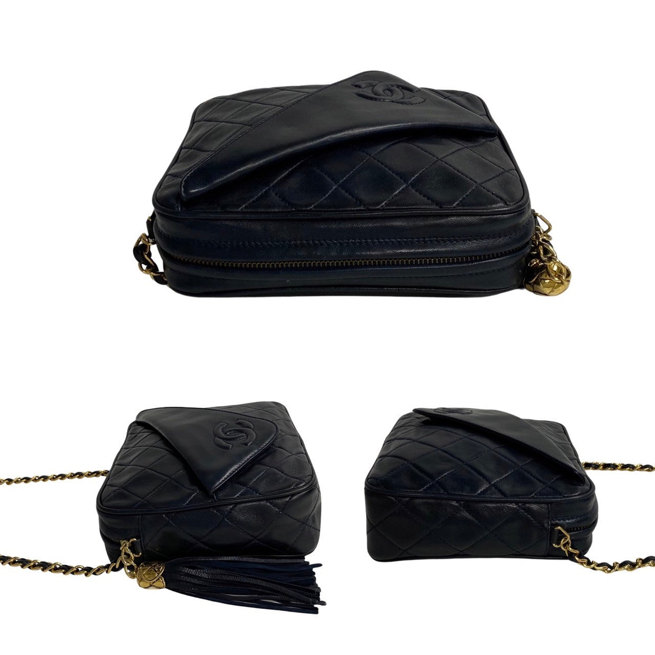 Chanel CC Quilted Leather Tassel Camera Bag  Leather Crossbody Bag