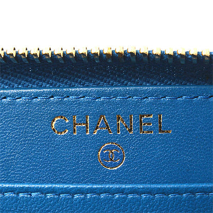 Chanel Chevron Lambskin Round Zip Wallet Blue