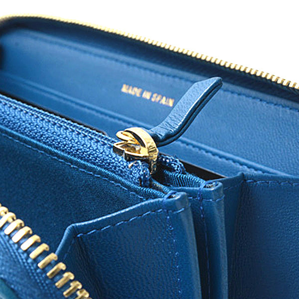 Chanel Chevron Lambskin Round Zip Wallet Blue