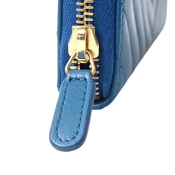 Chanel Chevron Lambskin Round Zip Wallet Blue