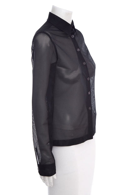 Chanel Black Button Up Net/Mesh Long Sleeve Blouse SZ 36