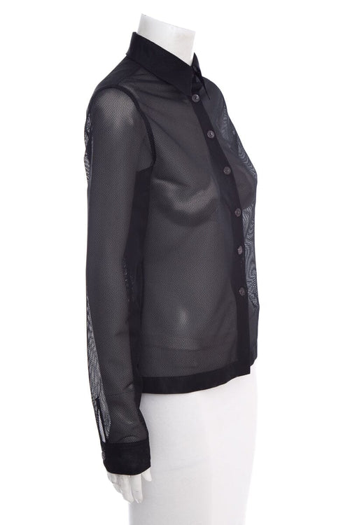 Chanel Black Button Up Net/Mesh Long Sleeve Blouse SZ 36