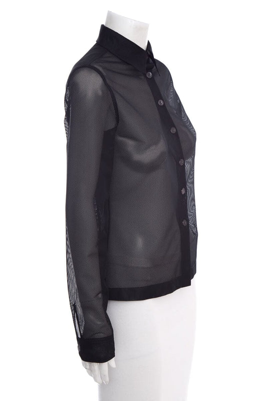 Chanel Black Button Up Net/Mesh Long Sleeve Blouse SZ 36