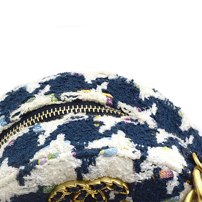 Chanel Tweed Round Chain Shoulder Bag Houndstooth White Navy