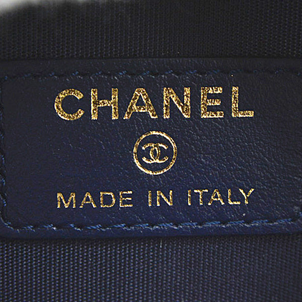Chanel Tweed Round Chain Shoulder Bag Houndstooth White Navy