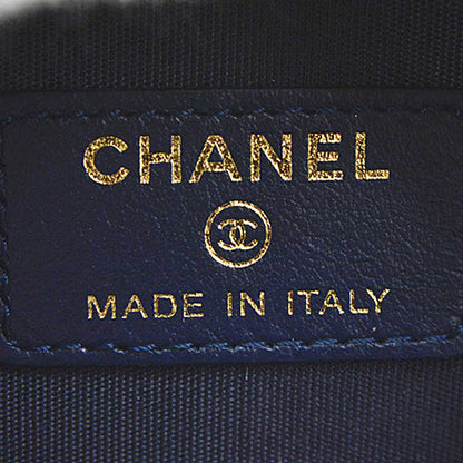 Chanel Tweed Round Chain Shoulder Bag Houndstooth White Navy