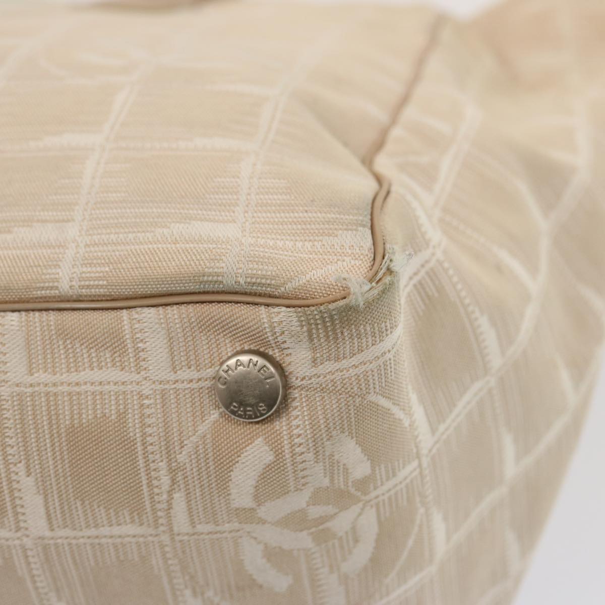 CHANEL New Travel Line Tote Bag Nylon Beige CC 76174