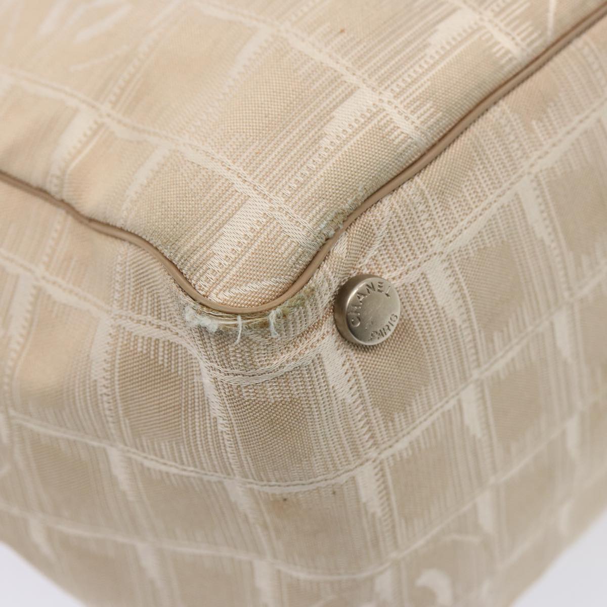 CHANEL New Travel Line Tote Bag Nylon Beige CC 76174
