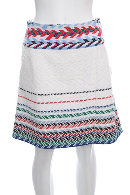 Chanel White Knit Chevron Detail Skirt  SZ 38