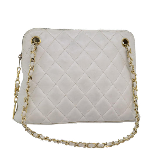 CHANEL Matelasse Chain Shoulder Bag Leather White CC 76482