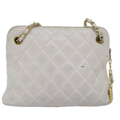 CHANEL Matelasse Chain Shoulder Bag Leather White CC 76482