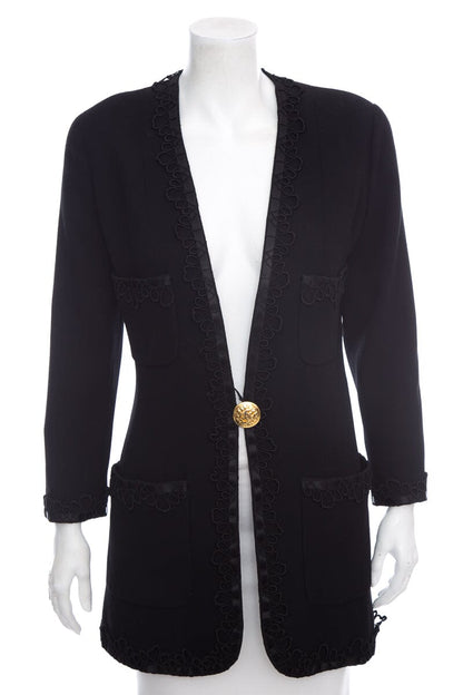 Chanel Boutique Vintage Black Lace Detail Jacket SZ 40
