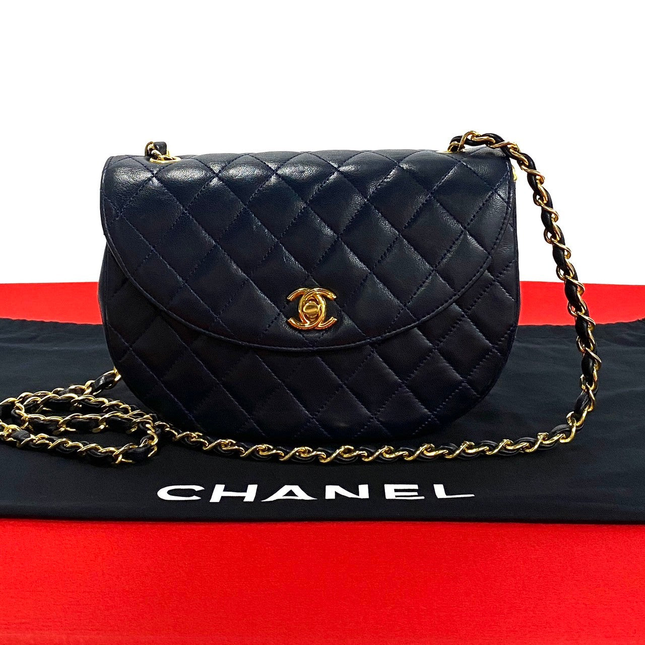 Chanel CC Half Moon Matelassse Chain Bag  Leather Crossbody Bag