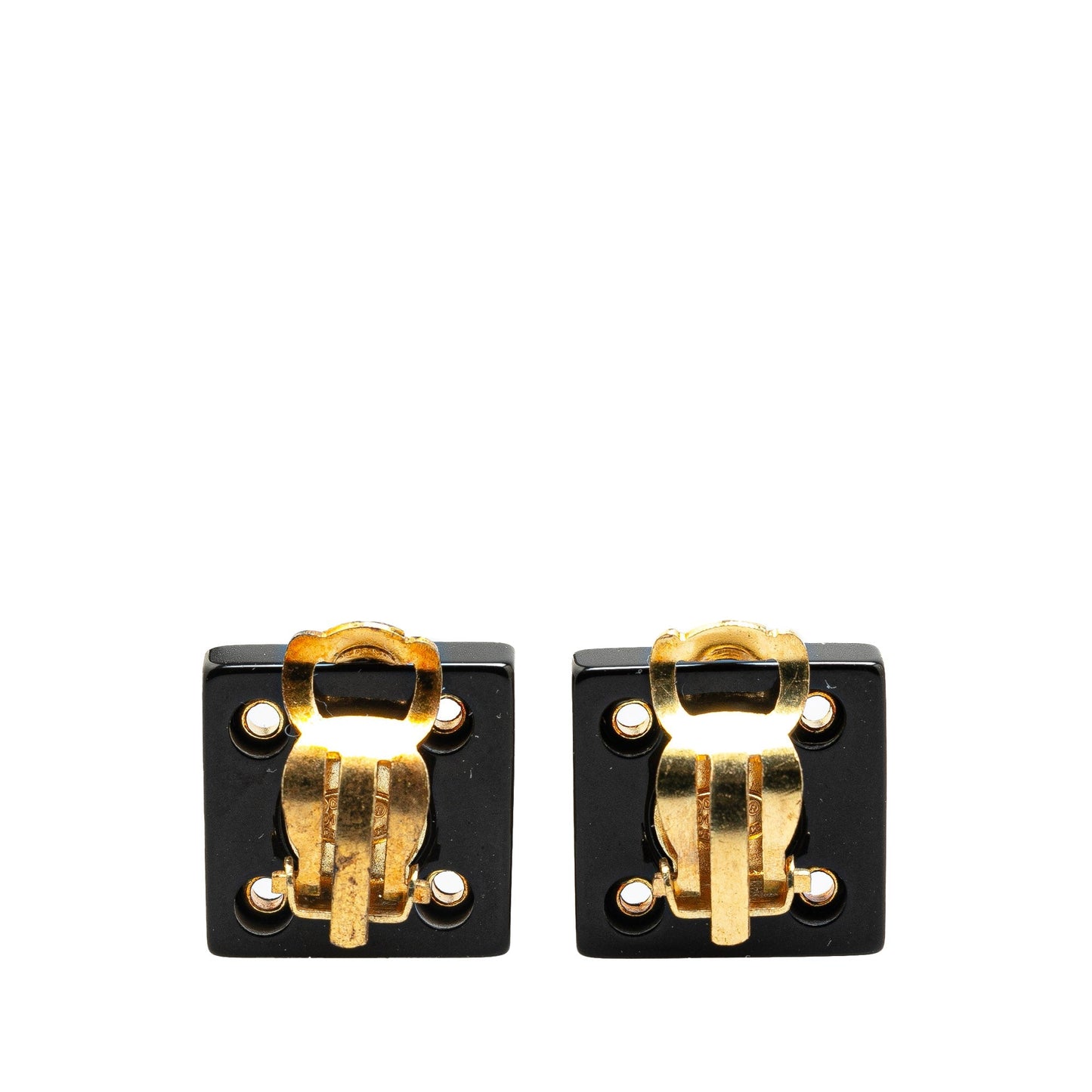 Gold Chanel Gold Plated Acrylic CC Square Clip On Earrings