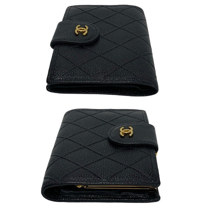 Chanel Quilted Caviar Clasp Purse Leather Short Wallet