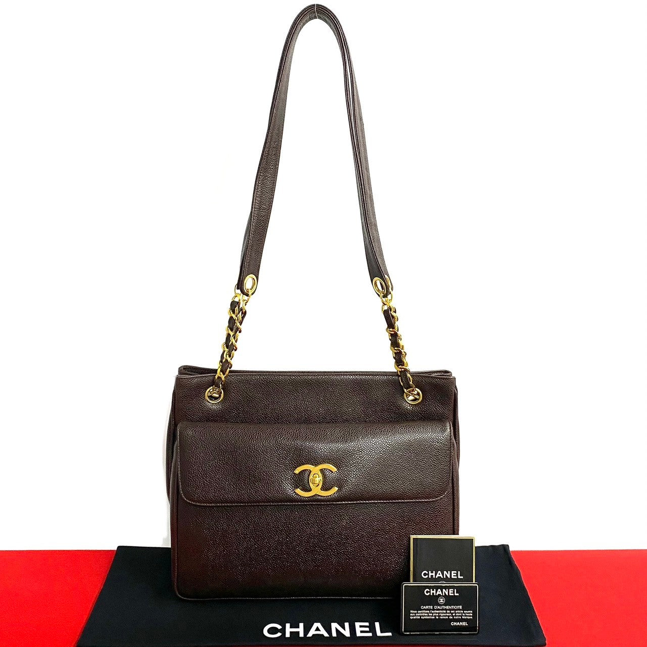 Chanel CC Caviar Shoulder Bag Leather Tote Bag