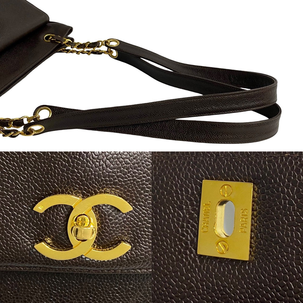 Chanel CC Caviar Shoulder Bag Leather Tote Bag