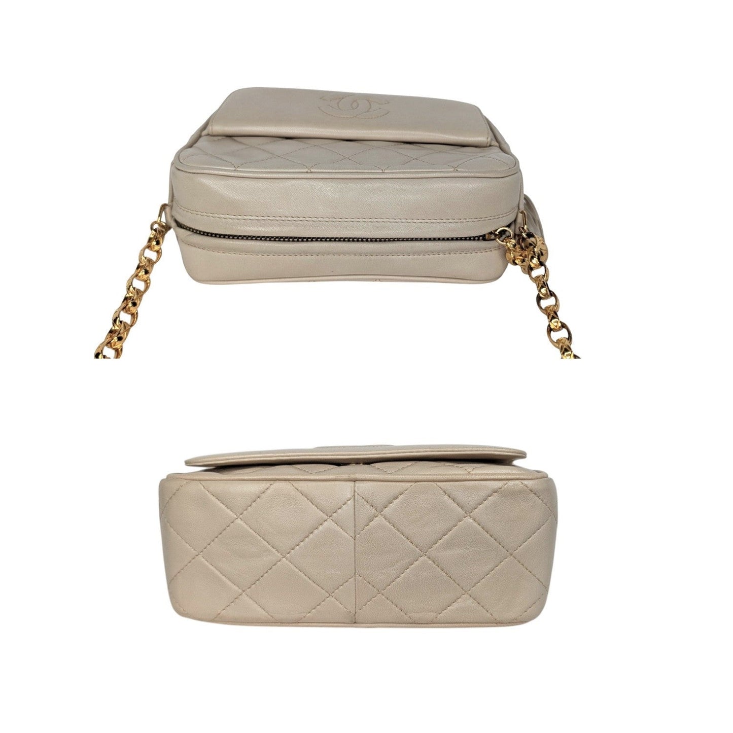 Chanel Vintage Cream Quilted Front Pocket Camera Tassel Bag