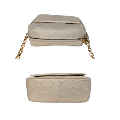 Chanel Vintage Cream Quilted Front Pocket Camera Tassel Bag