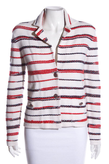 Chanel Red, White and Blue Cashmere Cardigan SZ 34