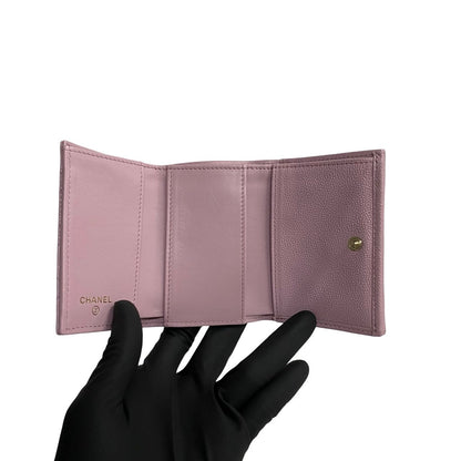 Chanel Caviar Skin Tri-Fold Mini Wallet Pink