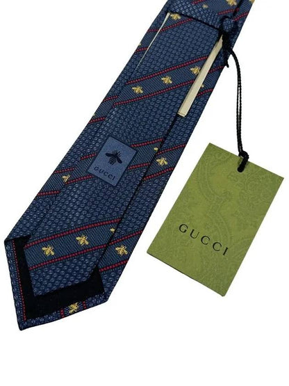 Gucci Bee Web Embroider Silk Tie Blue