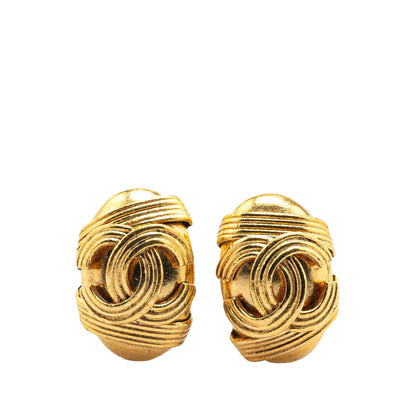 Gold Chanel Gold Plated CC Clip On Earrings