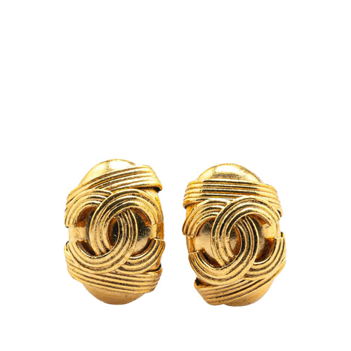 Gold Chanel Gold Plated CC Clip On Earrings
