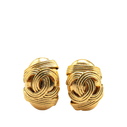Gold Chanel Gold Plated CC Clip On Earrings