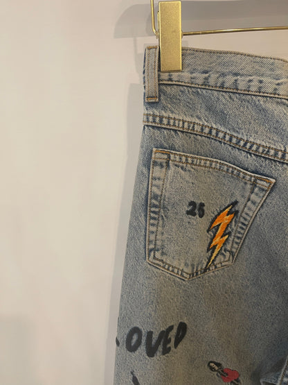 Gucci Blue Straight Loved Jeans with Multicolour Embroideries Size 25 (UK 6)