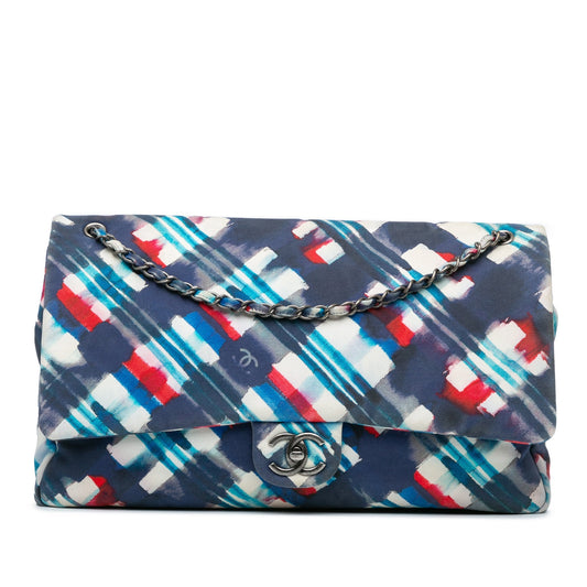 Blue Chanel XXL Printed Canvas Airline Single Flap Shoulder Bag