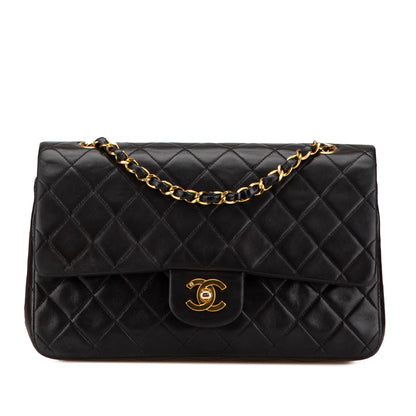 Black Chanel Medium Classic Lambskin Double Flap Shoulder Bag