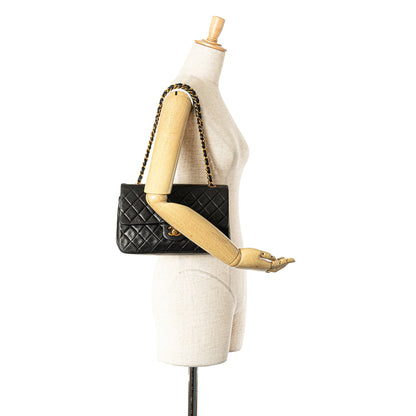 Black Chanel Medium Classic Lambskin Double Flap Shoulder Bag