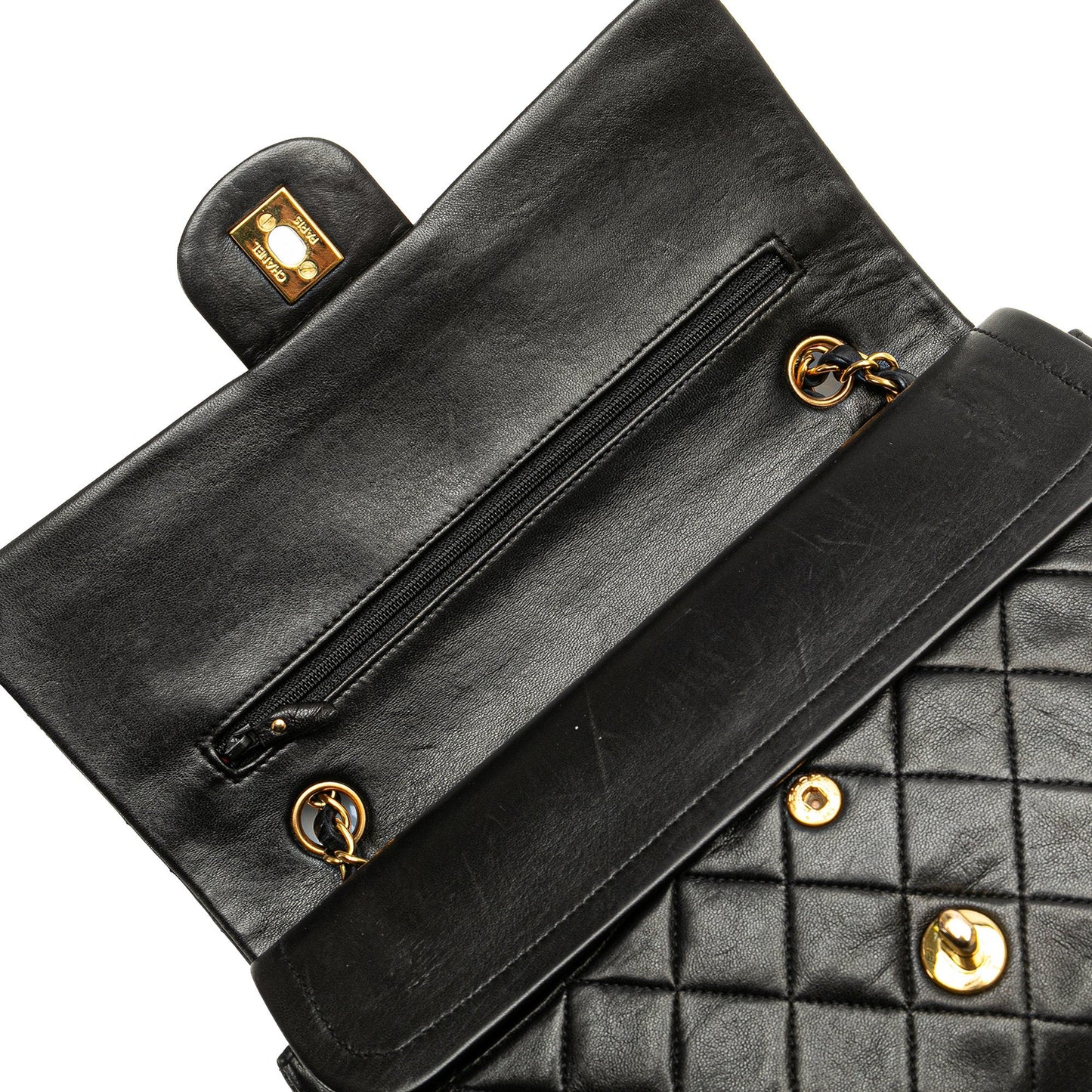Black Chanel Medium Classic Lambskin Double Flap Shoulder Bag