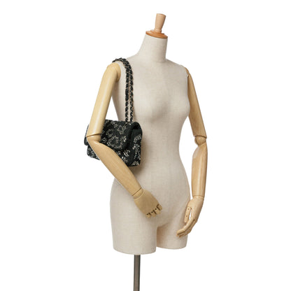 Black Chanel Medium Strass Embellished Tweed Single Flap Shoulder Bag
