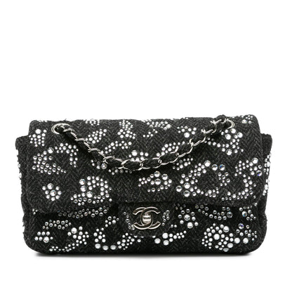 Black Chanel Medium Strass Embellished Tweed Single Flap Shoulder Bag
