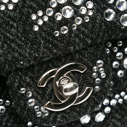Black Chanel Medium Strass Embellished Tweed Single Flap Shoulder Bag